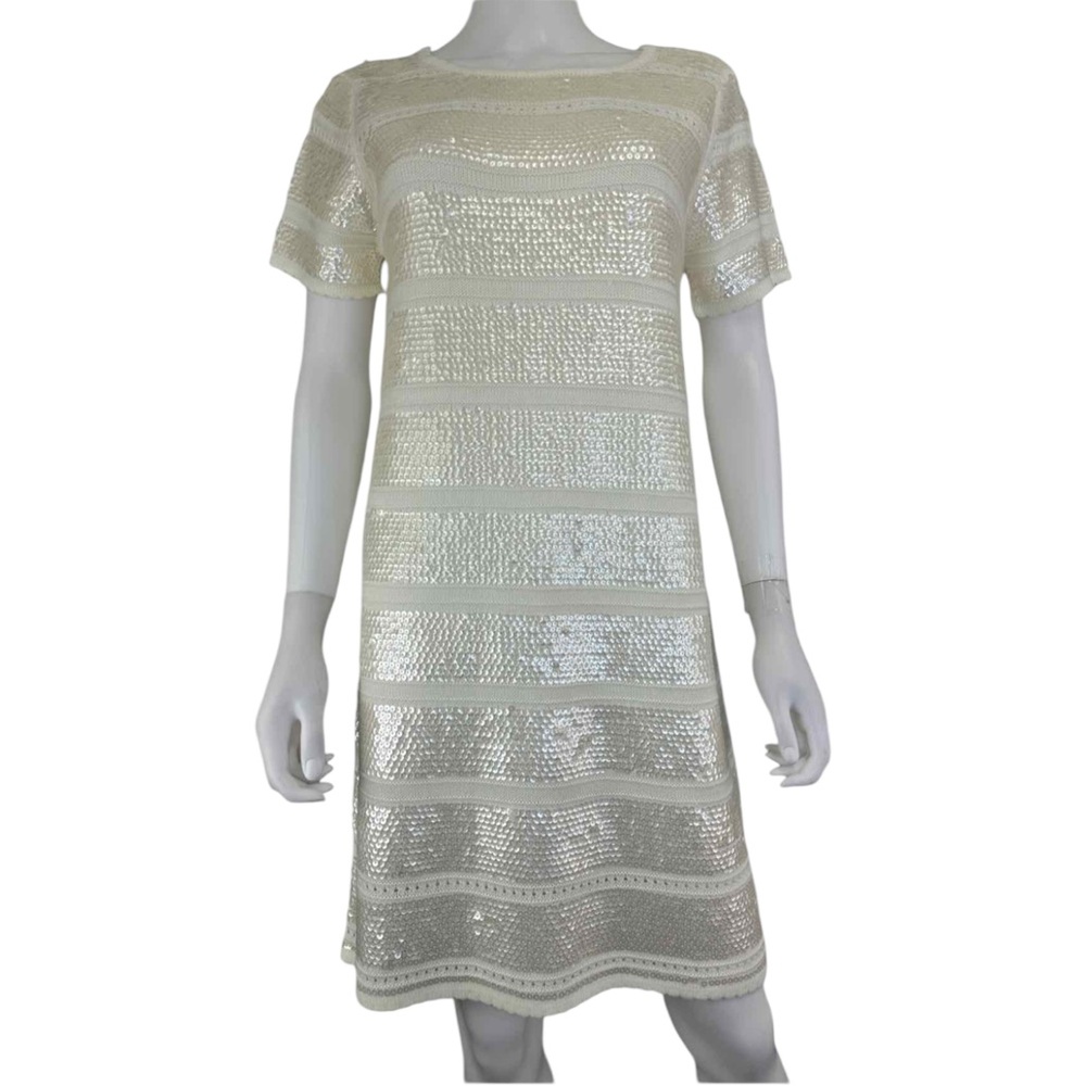 Catherine Malandrino Cream Sequined Sweater Dress Size M L0492